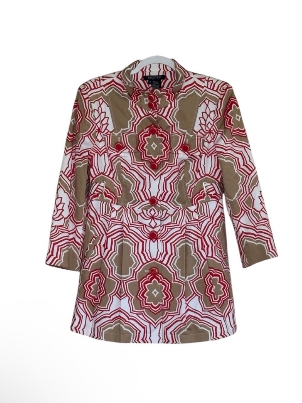 Etcetera Retro Print Trench Coat Bohemian Style Jacket Size 8